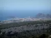 Landscapes of the Provence coast - Pine forest, shipyards of the city of Ciotat and the Mediterranean sea