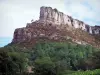 Landscapes of Southern Burgundy - Roche de Solutré limestone escarpment (calcareous escarpment) and trees below