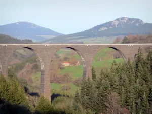 Landschaften der Haute-Loire - Viadukt von Recoumène in einer bewaldeten und bergigen Umgebung