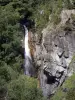 Landschaften der Pyrenäen - Wasserfall, Bergwand und Bäume