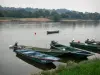 Landschappen van de Anjou - Loire-vallei: boten op de rivier de Loire banken en bomen