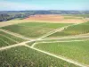 Landschappen van de Yonne - Luchtfoto van de Chablis-wijngaard met zijn wijngaardvelden afgewisseld met paden en wegen