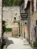 Larressingle - Ruelle du village médiéval fortifié, avec boutique et maisons en pierre