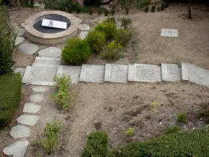 Lauzerte - Pilgrim's garden shaped like a life-sized board game telling the story of the Way of St. James pilgrim route