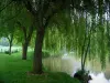Lavardin - Poet's Walk: bank versierd met treurwilgen (bomen) en River (de Zevenslaper)