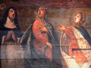 Lévignacq - Intérieur de l'église Saint-Martin : peinture ornant la voûte en bois