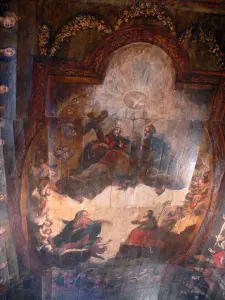 Lévignacq - Intérieur de l'église Saint-Martin : voûte de bois ornée de peintures