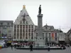 Lille - Grand'Place (Place du General de Gaulle), la colonna Dea, fontana, la costruzione della Voce del Nord (facciata fiamminga), picchetto (edificio che ospita il teatro del Nord) e le case