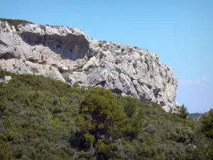 Macizo de Clape - Parque Natural Regional de Narbona en la vegetación mediterránea y escarpe rocoso