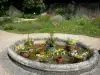 Maison de George Sand - Domaine de George Sand (château de Nohant) : jardin et ses pots de fleurs ; sur la commune de Nohant-Vic