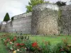 Meaux - Remparts gallo-romains et parterre de fleurs