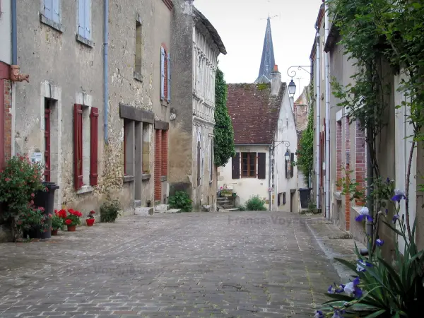 Mennetou-sur-Cher - Rue pavée, fleurs et maisons de la cité médiévale