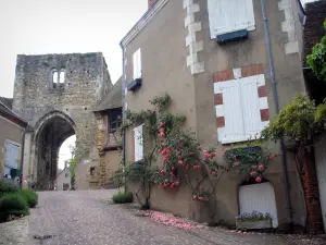 Mennetou-sur-Cher - Porte, rosiers grimpants et maisons de la cité médiévale