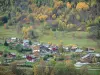 Méribel - Casas, árboles y el bosque en otoño