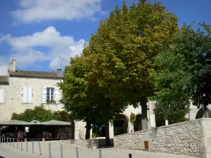 Monflanquim - Bastide medieval: Place des Arcades decorado com árvores