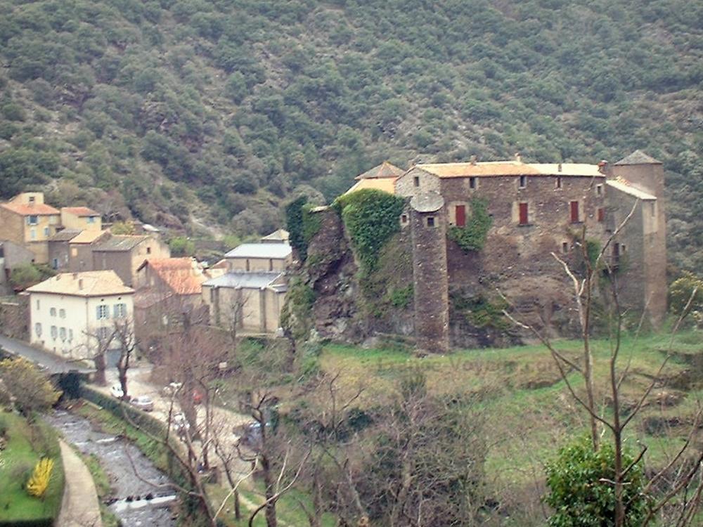Montagne Noire - Uitzicht op het dorp en zijn kasteel Roquefère
