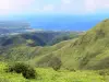 Montagne Pelée - Vue sur le littoral martiniquais et la mer des Caraïbes depuis les pentes verdoyantes du volcan en activité, dans le Parc Naturel Régional de la Martinique