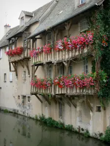 Montargis - House with flower-bedecked balconies along the water