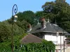 Montmorency - Farolas, árboles y techos de casas en la ciudad.
