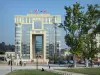 Montpellier - Quartier Antigone : pelouses de l'esplanade de l'Europe avec vue sur l'Hôtel de Région, arbres