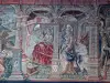 Montpezat-de-Quercy - Dentro de la iglesia de San Martín: Flamenco tapiz (tapiz de Flandes) episodio de la vida de San Martín - aparición de la Virgen
