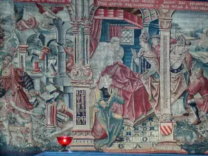 Montpezat-de-Quercy - In der Stiftskirche Saint-Martin: flämischer Wandteppich (Flandern Wandbehang): Episode des Lebens von Sankt Martin - Wunder von Trèves