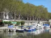 Narbona - Narbonne: Canal de la Robine, barcos amarrados y dominando todo el plano