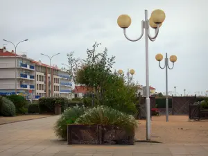 Notre-Dame-de-Monts - Estância balnear: postes de iluminação, arbustos e edifícios