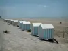 Opal Coast landscapes - Lined beach huts, sandy beach and the Channel (sea), at Hardelot-Plage (Regional Nature Park of Opal Capes and Marshes)