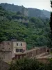 Oppède-le-Vieux - Maisons du village, arbres et ruines du château