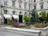 Orléans - Bâtiments et fontaine fleurie (fleurs) de la place Sainte-Croix