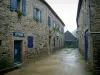 Paimpol - Narrow street lined with stone houses with blue shutters