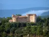 Paisagens do interior Var - Castelo cercado por árvores e colinas cobertas de florestas