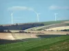 Paisagens do Marne - Três, turbinas vento, negligenciar, campos cultura