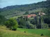 Paisagens do Périgord - Pastagens, campo, árvores e casas