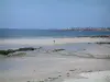 Paisajes del litoral de Bretaña - Playa de arena y la costa del mar (océano) en el fondo