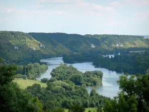 Panorama de la cuesta de los Dos Amantes - Vista del río Sena y sus orillas verdes (valle del Sena) desde el lugar de Two Lovers