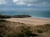 Paysages de la Côte d'Émeraude - Rivage recouvert d'herbage, plage de sable et mer (la Manche)