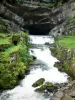 Paysages du Doubs - Site de la source de la Loue : falaise (parois rocheuses), grotte abritant la source (résurgence) et cascade