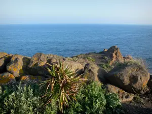 Paysages du Languedoc - Rochers avec vue sur la mer méditerranée, au Cap-d'Agde (station balnéaire)