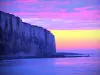 Paysages de Normandie - Falaise de la Côte d'Albâtre, mer (la Manche) et ciel rose avec des nuages