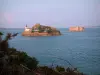 Pen-Al-Lann点 - Pointe de Pen-al-Lann和Morlaix Bay：海（海峡），小岛和远处金牛座岛的城堡