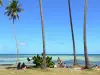 Plages de la Martinique - Détente sous les cocotiers de la plage de la pointe Faula, avec vue sur le lagon et ses fonds blancs ; sur la commune du Vauclin