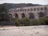 Pont du Gard bridge - Roman aqueduct (ancient monument); in the town of Vers-Pont-du-Gard