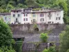 Pont-en-Royans - Facades of houses, waterfall and trees (town in the Vercors Regional Nature Park)