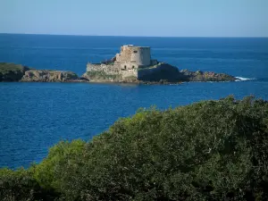 Porquerolles island - Mediterranean vegetation, the Mediterranean Sea and the Petit Langoustier fort (Petit Langoustier island)