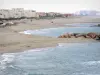 Port Barcarès - Praia de areia da estância balnear e do mar Mediterrâneo
