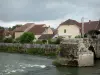 Port-Lesney - Loue, de oude boogbrug en dorp huizen