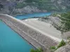 Presa de Serre-Ponçon - Depósito de agua (lago artificial), presa de tierra, casa de máquinas y río Durance