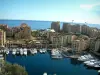 Principauté de Monaco - Port avec yachts et immeubles, mer en arrière-plan